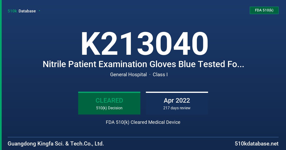K213040 Nitrile Patient Examination Gloves Blue Tested For Use With Chemotherapy Drugs,  Nitrile Patient Examination Gloves Blue Violet Tested For Use With Chemotherapy Drugs,Nitrile Patient Examination Gloves Black Tested For Use With Chemotherapy Drugs FDA 510(k) Cleared Medical Device