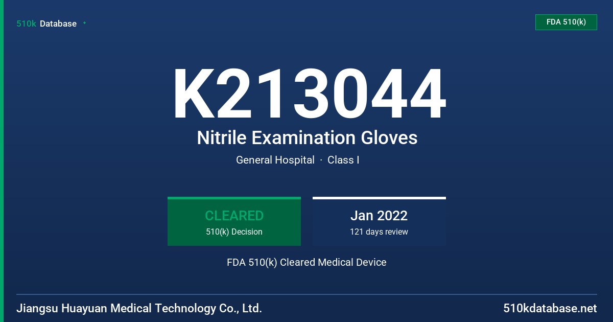 K213044 Nitrile Examination Gloves FDA 510(k) Cleared Medical Device