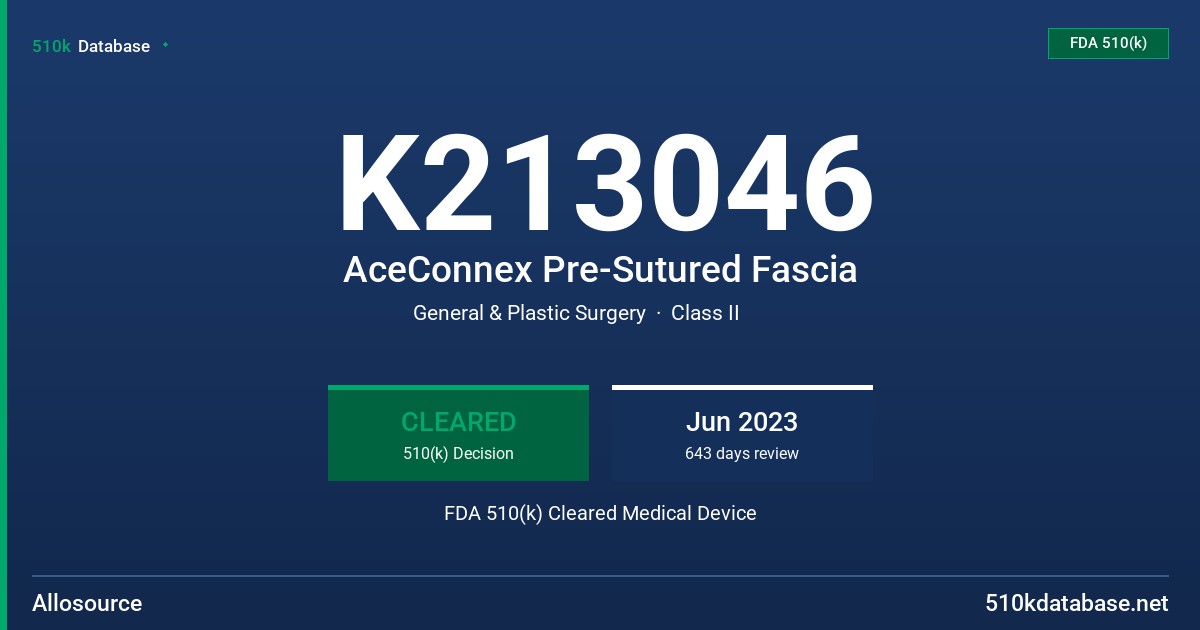 K213046 AceConnex Pre-Sutured Fascia FDA 510(k) Cleared Medical Device