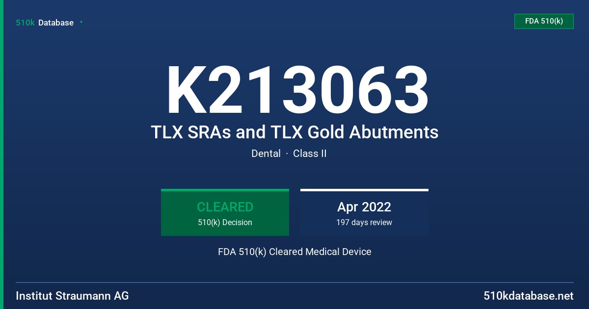 K213063 TLX SRAs and TLX Gold Abutments FDA 510(k) Cleared Medical Device