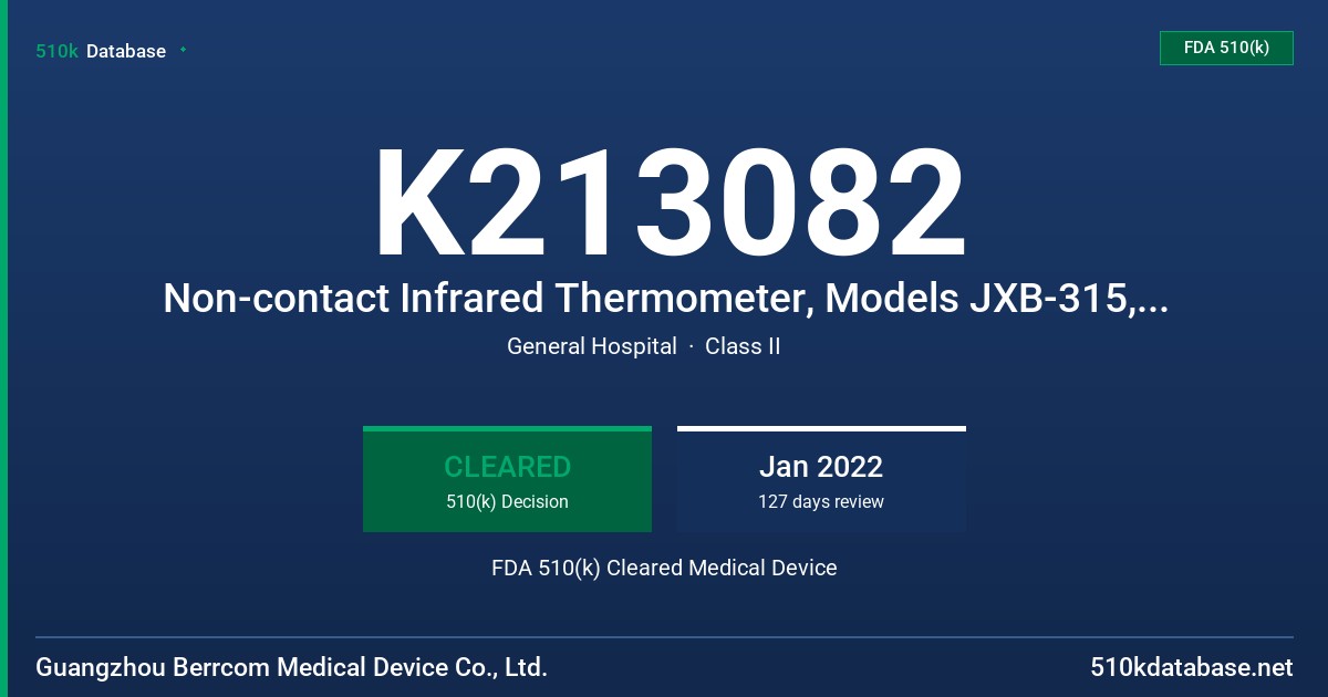 K213082 Non-contact Infrared Thermometer, Models JXB-315, JXB-319, JXB-320, JXB-311 FDA 510(k) Cleared Medical Device
