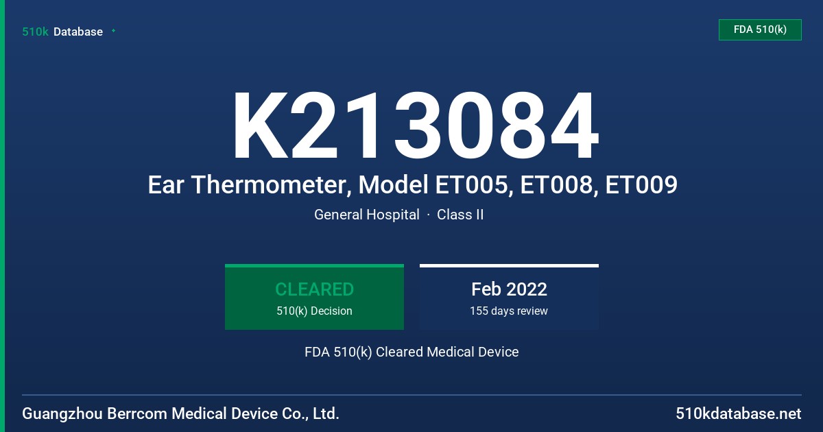 K213084 Ear Thermometer, Model ET005, ET008, ET009 FDA 510(k) Cleared Medical Device