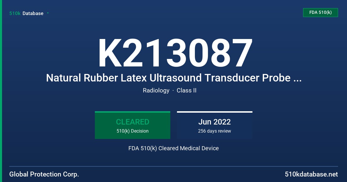 K213087 Natural Rubber Latex Ultrasound Transducer Probe Covers FDA 510(k) Cleared Medical Device
