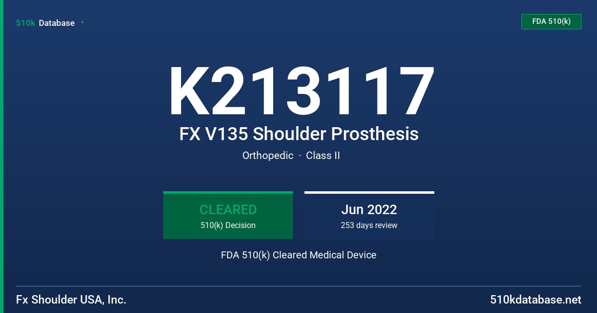 K213117 FX V135 Shoulder Prosthesis FDA 510(k) Cleared Medical Device