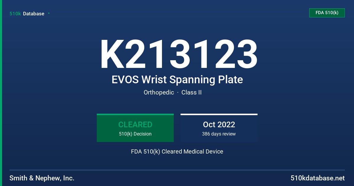 K213123 EVOS Wrist Spanning Plate FDA 510(k) Cleared Medical Device