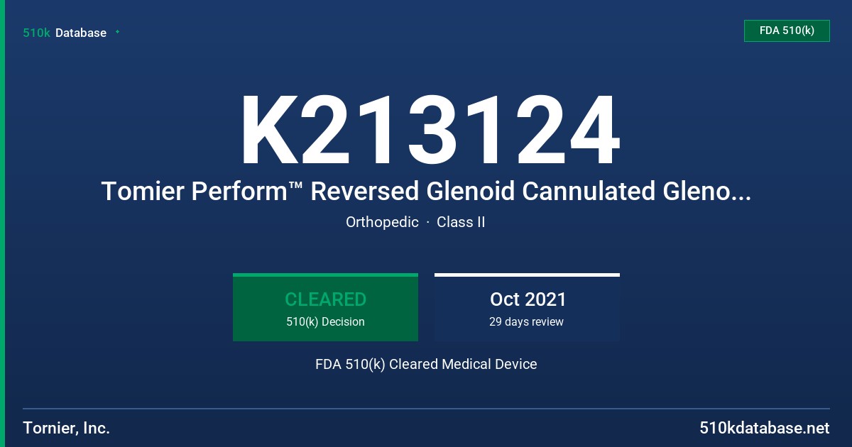 K213124 Tomier Perform™ Reversed Glenoid Cannulated Glenospheres FDA 510(k) Cleared Medical Device