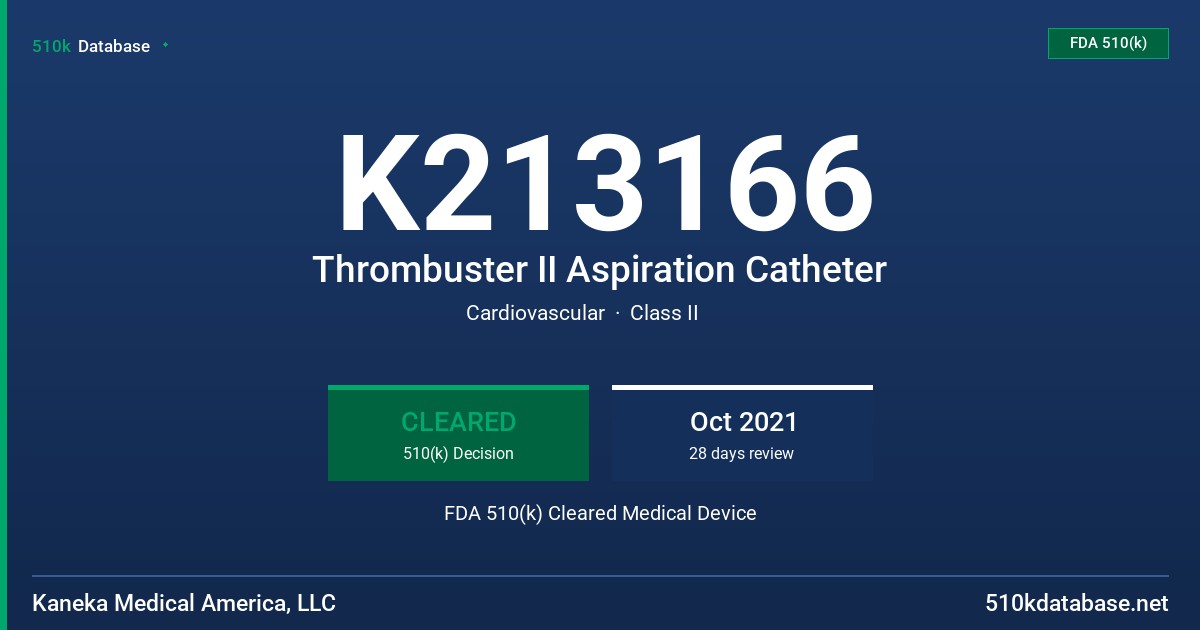K213166 Thrombuster II Aspiration Catheter FDA 510(k) Cleared Medical Device