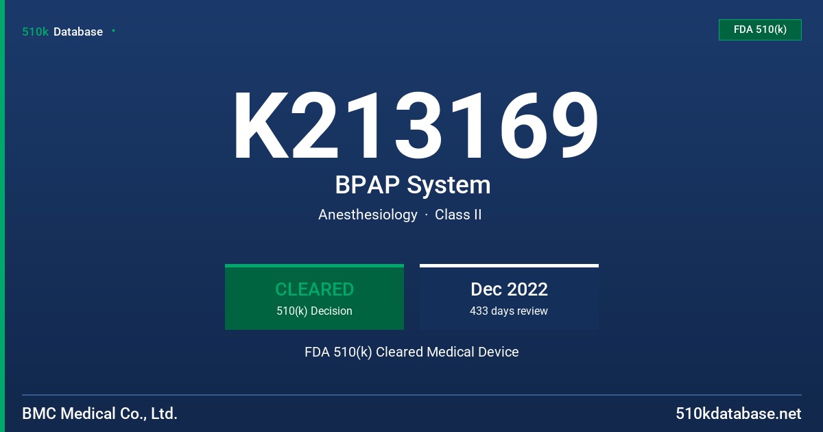K213169 BPAP System FDA 510(k) Cleared Medical Device