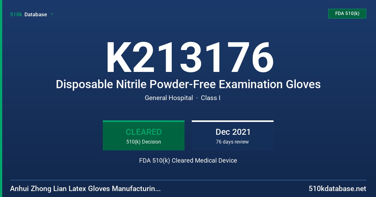 K213176 Disposable Nitrile Powder-Free Examination Gloves FDA 510(k) Cleared Medical Device