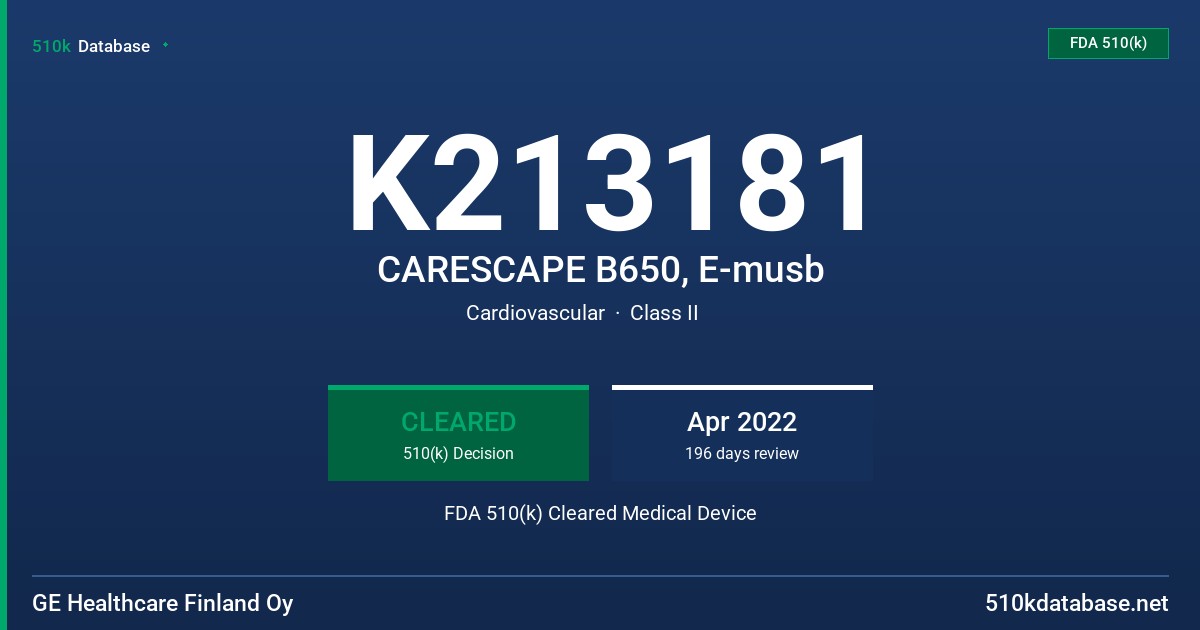 K213181 CARESCAPE B650, E-musb FDA 510(k) Cleared Medical Device
