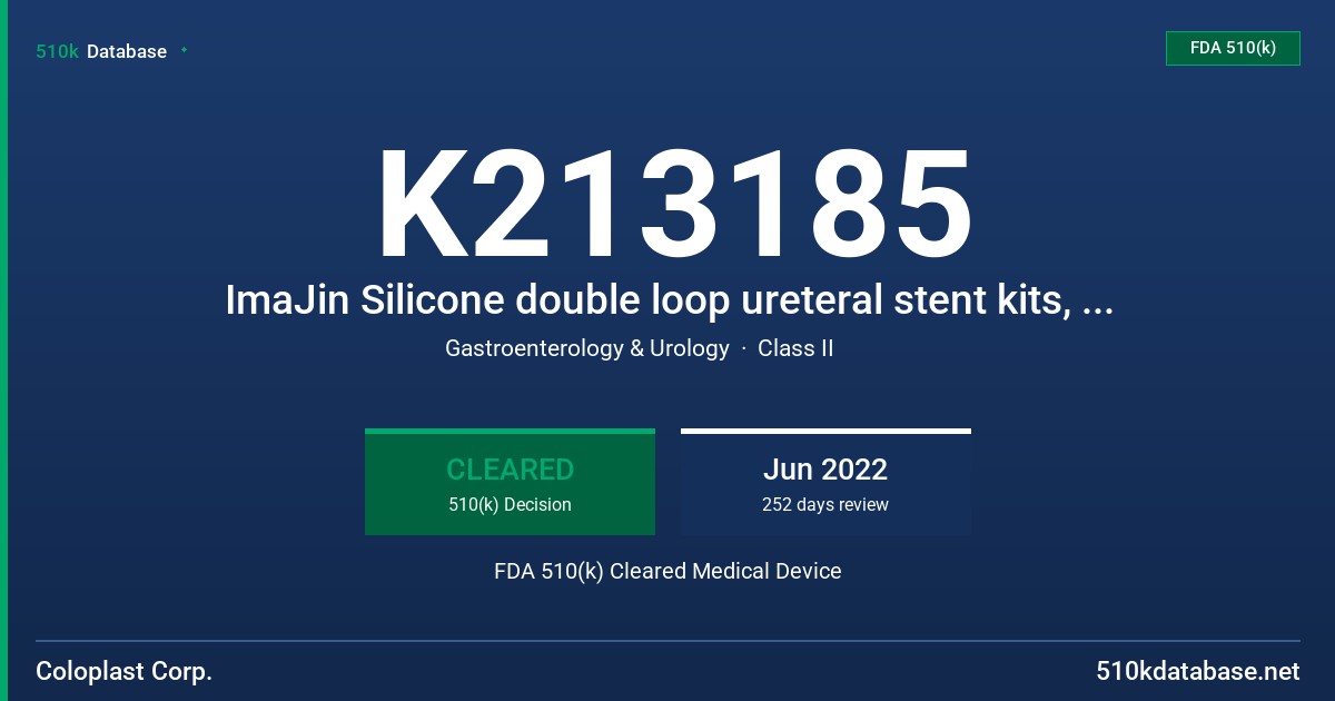 K213185 ImaJin Silicone double loop ureteral stent kits, ImaJin Pyelostent Silicone double loop ureteral stent kits, ImaJin Stenostent Silicone double loop ureteral stent kits FDA 510(k) Cleared Medical Device
