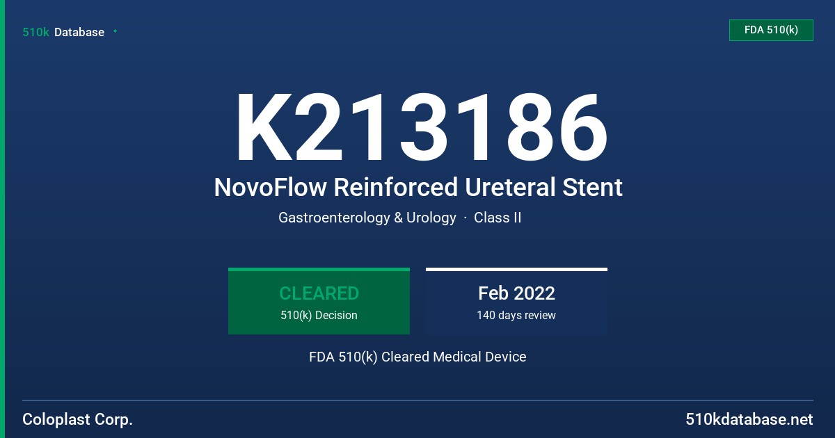 K213186 NovoFlow Reinforced Ureteral Stent FDA 510(k) Cleared Medical Device