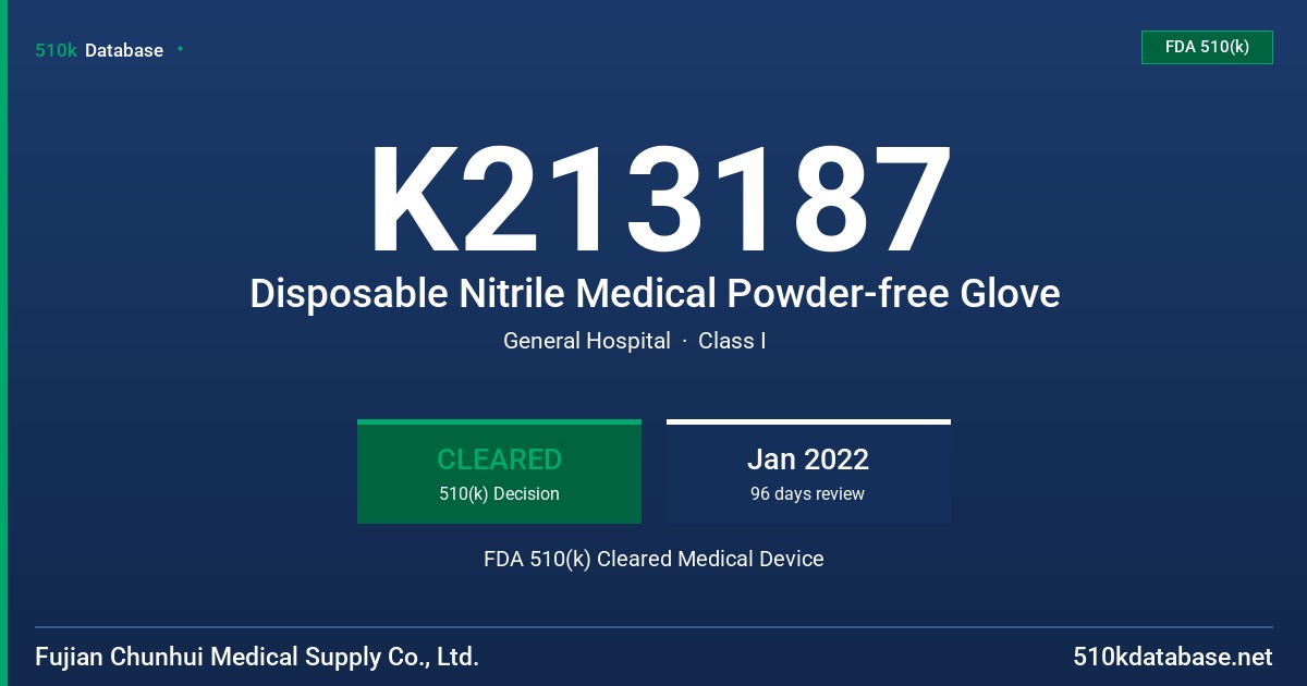 K213187 Disposable Nitrile Medical Powder-free Glove FDA 510(k) Cleared Medical Device