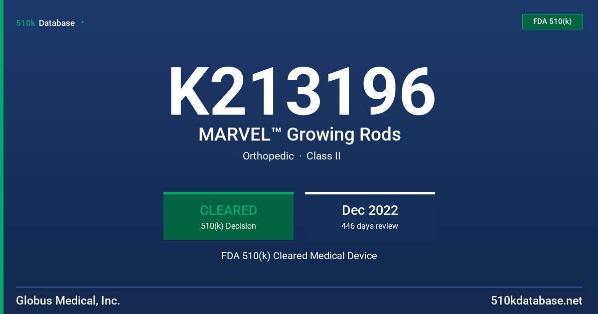 K213196 MARVEL™ Growing Rods FDA 510(k) Cleared Medical Device