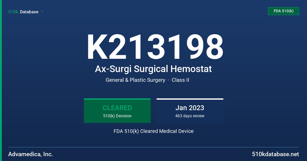 K213198 Ax-Surgi Surgical Hemostat FDA 510(k) Cleared Medical Device