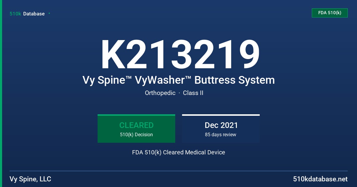 K213219 Vy Spine™ VyWasher™ Buttress System FDA 510(k) Cleared Medical Device