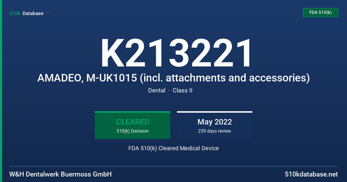 K213221 AMADEO, M-UK1015 (incl. attachments and accessories) FDA 510(k) Cleared Medical Device