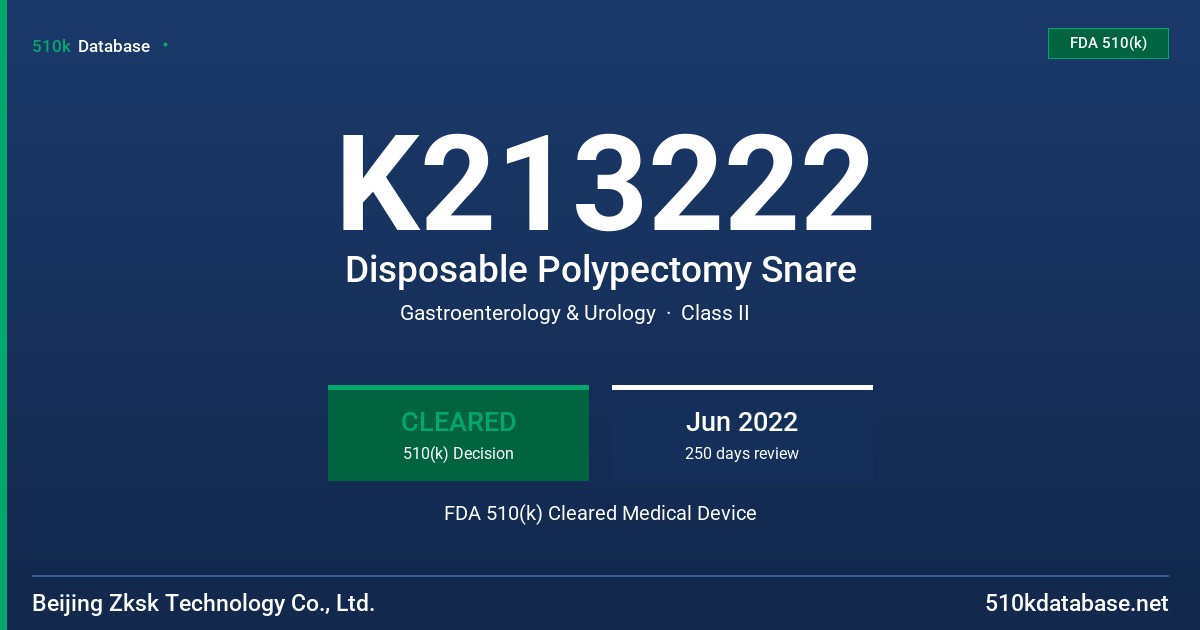 K213222 Disposable Polypectomy Snare FDA 510(k) Cleared Medical Device
