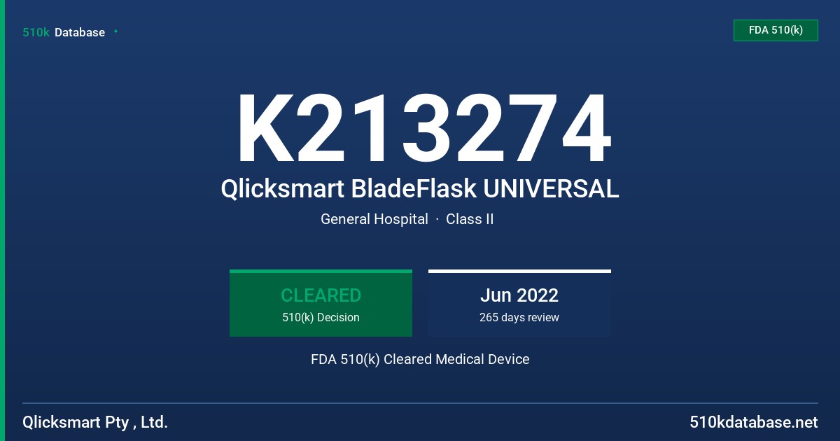 K213274 Qlicksmart BladeFlask UNIVERSAL FDA 510(k) Cleared Medical Device