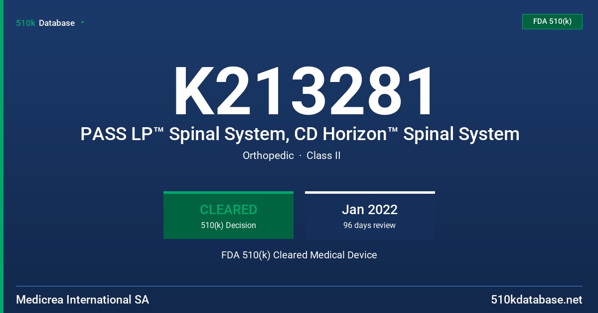 K213281 PASS LP™ Spinal System, CD Horizon™ Spinal System FDA 510(k) Cleared Medical Device