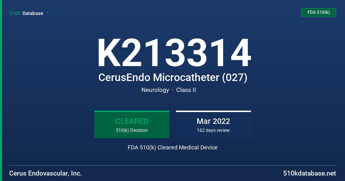 K213314 CerusEndo Microcatheter (027) FDA 510(k) Cleared Medical Device