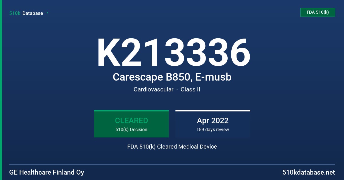 K213336 Carescape B850, E-musb FDA 510(k) Cleared Medical Device