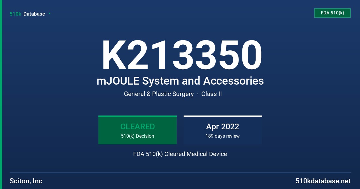K213350 mJOULE System and Accessories FDA 510(k) Cleared Medical Device