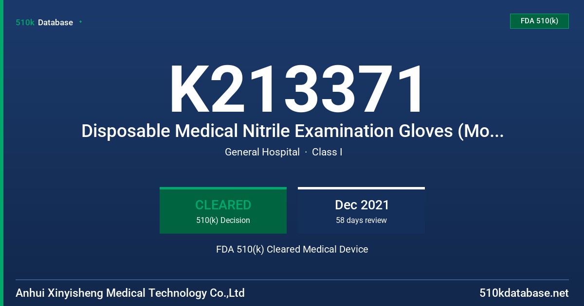 K213371 Disposable Medical Nitrile Examination Gloves (Model:XYS-001) FDA 510(k) Cleared Medical Device