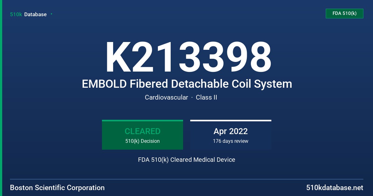 K213398 EMBOLD Fibered Detachable Coil System FDA 510(k) Cleared Medical Device