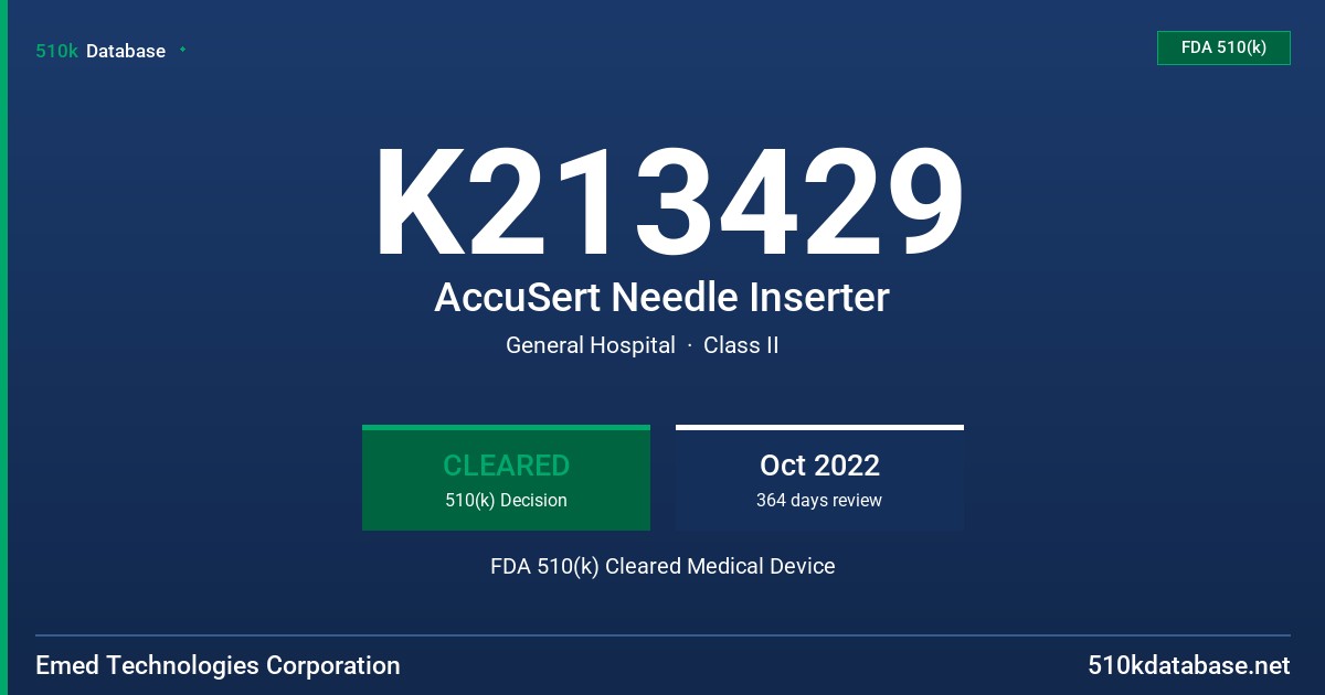 K213429 AccuSert Needle Inserter FDA 510(k) Cleared Medical Device