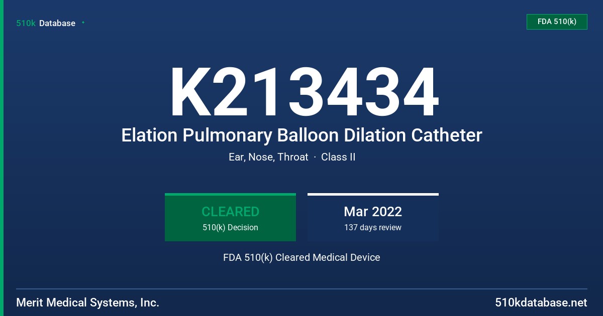 K213434 Elation Pulmonary Balloon Dilation Catheter FDA 510(k) Cleared Medical Device