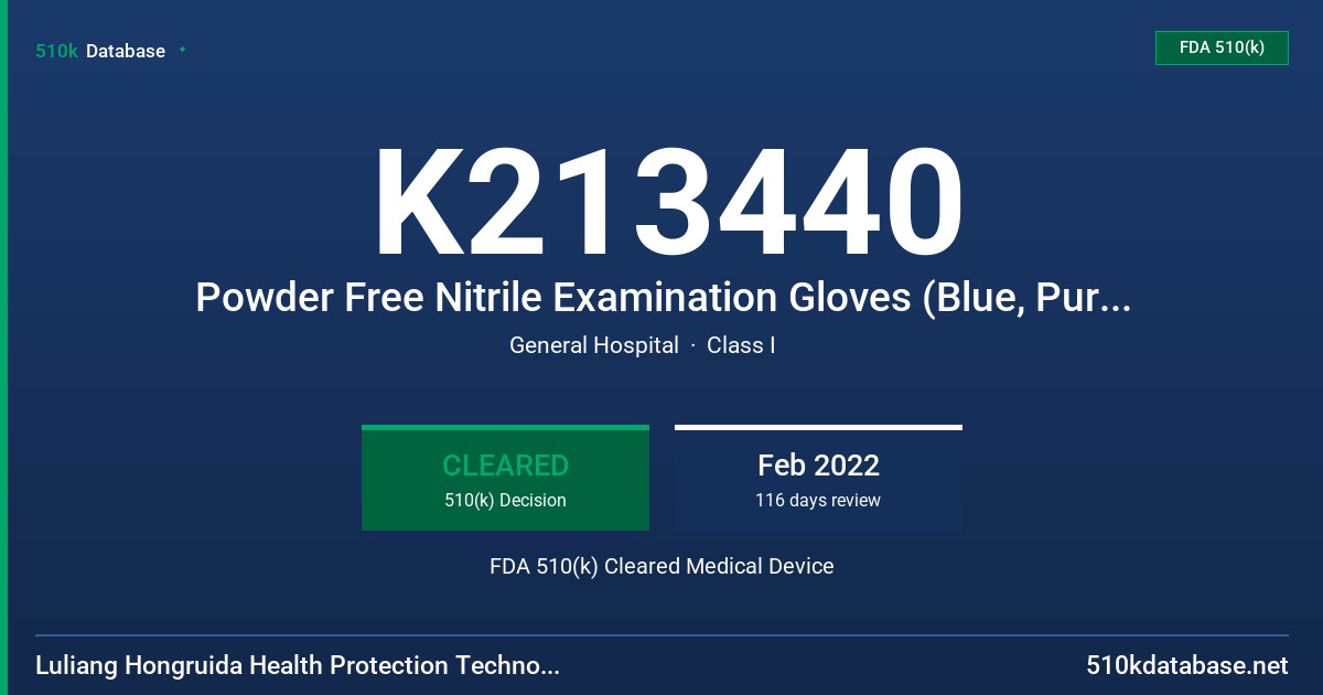 K213440 Powder Free Nitrile Examination Gloves (Blue, Purple-Blue), Tested for Use with Chemotherapy Drugs FDA 510(k) Cleared Medical Device