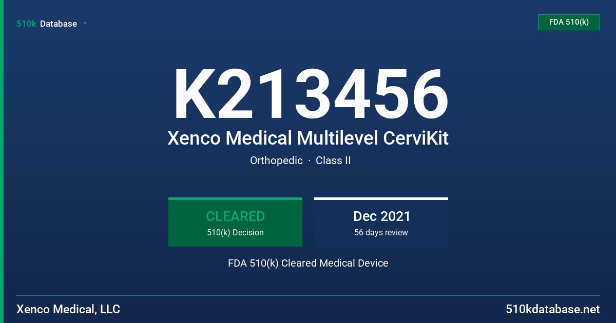 K213456 Xenco Medical Multilevel CerviKit FDA 510(k) Cleared Medical Device
