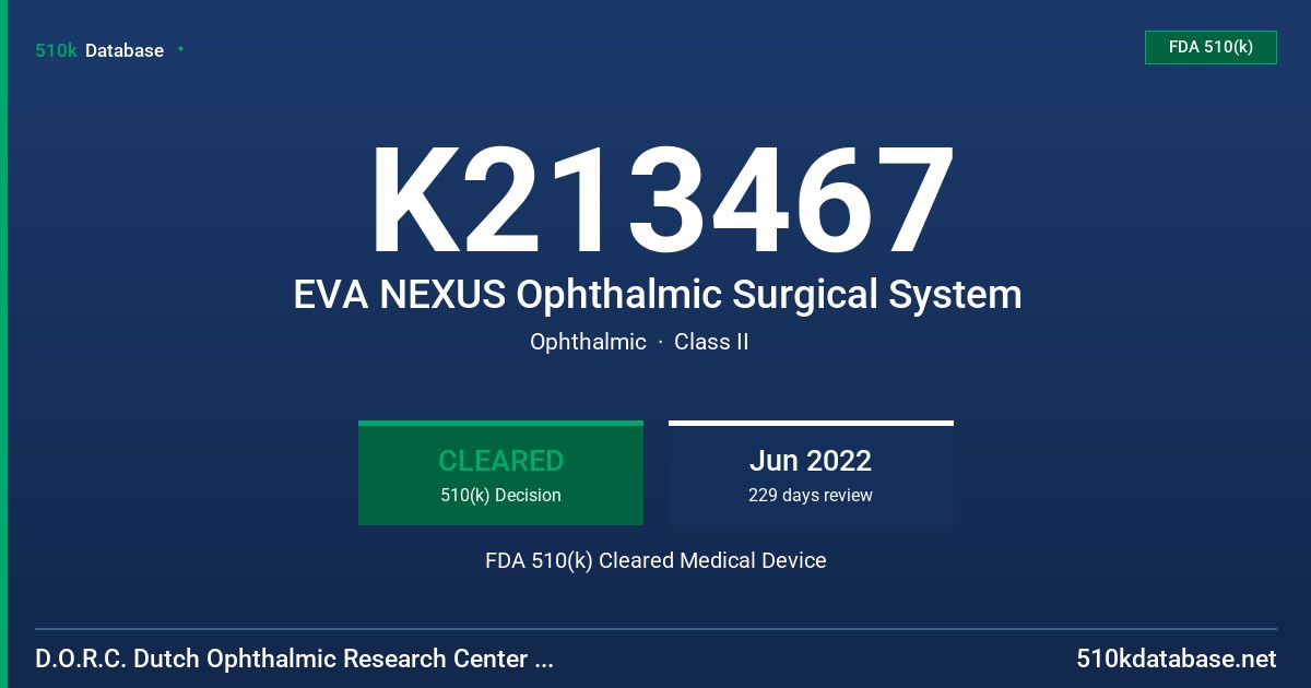 K213467 EVA NEXUS Ophthalmic Surgical System FDA 510(k) Cleared Medical Device