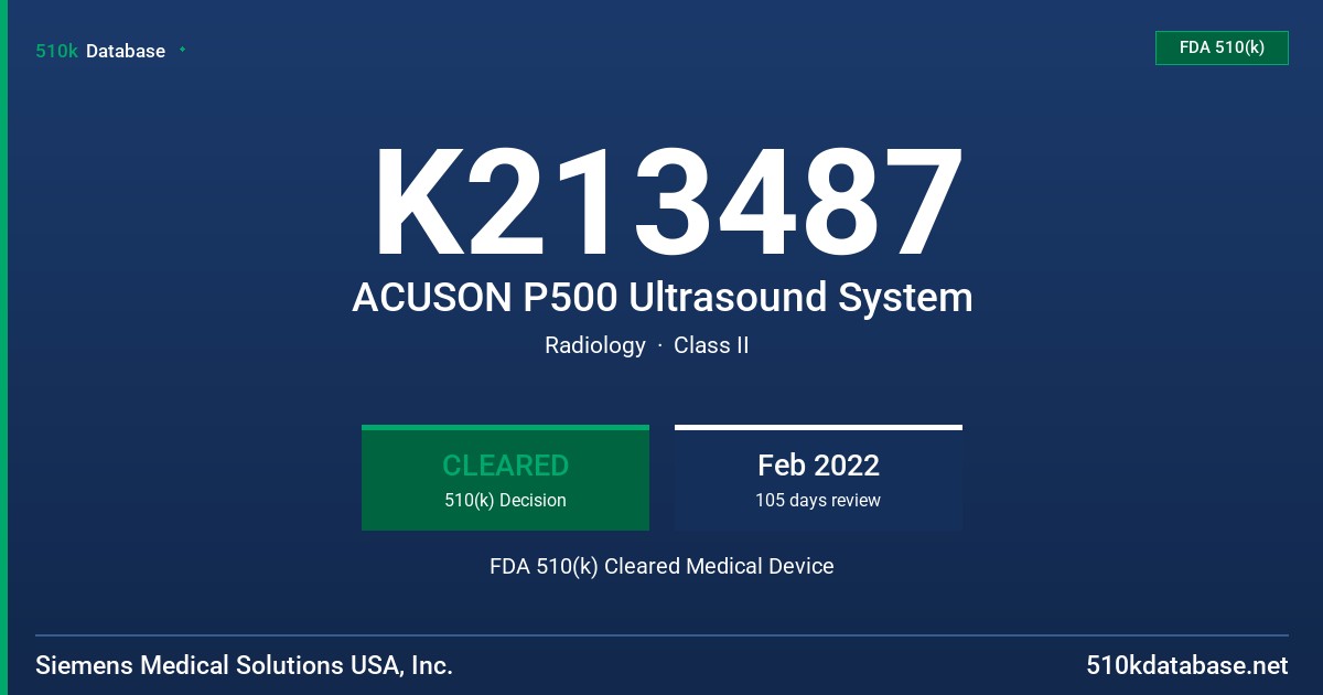 K213487 ACUSON P500 Ultrasound System FDA 510(k) Cleared Medical Device