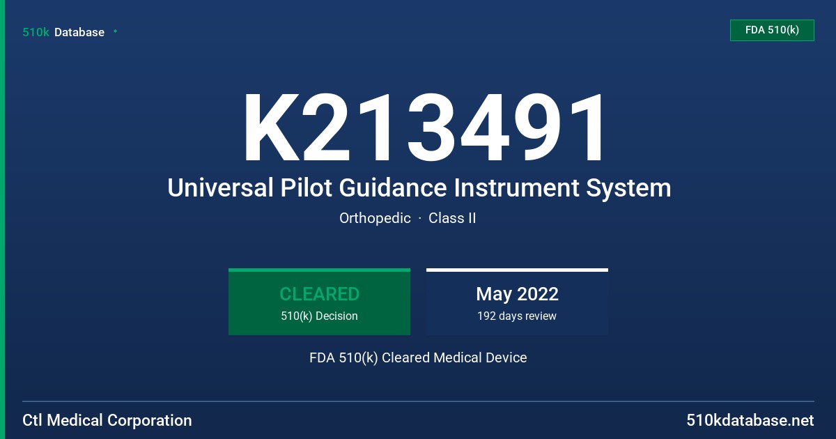 K213491 Universal Pilot Guidance Instrument System FDA 510(k) Cleared Medical Device
