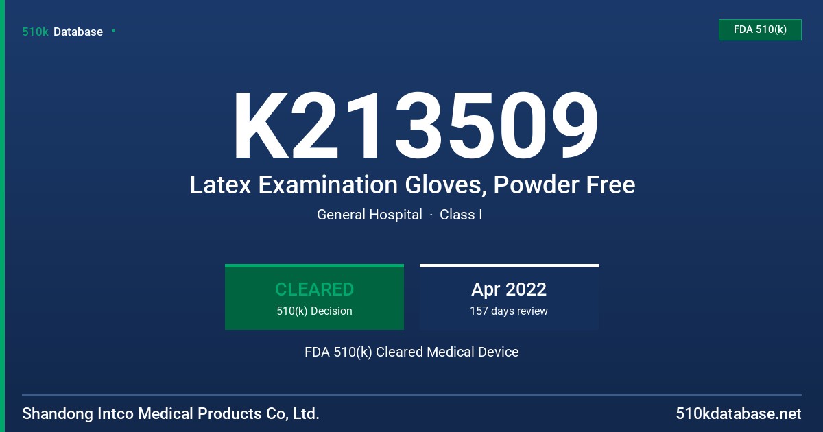 K213509 Latex Examination Gloves, Powder Free FDA 510(k) Cleared Medical Device