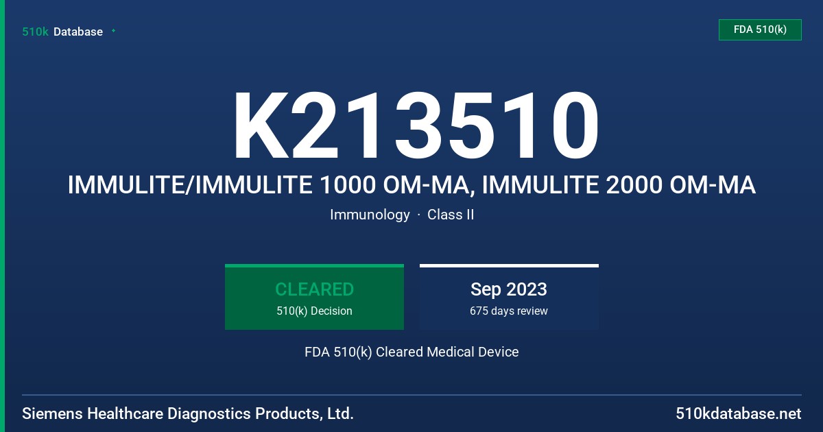 K213510 IMMULITE/IMMULITE 1000 OM-MA, IMMULITE 2000 OM-MA FDA 510(k) Cleared Medical Device