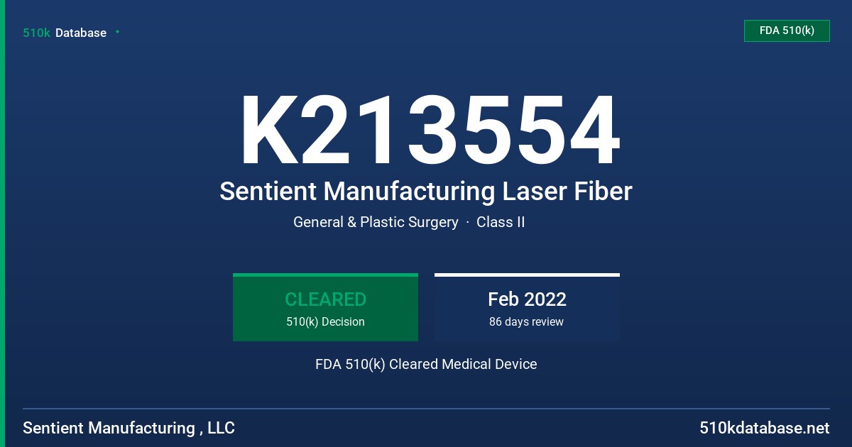 K213554 Sentient Manufacturing Laser Fiber FDA 510(k) Cleared Medical Device