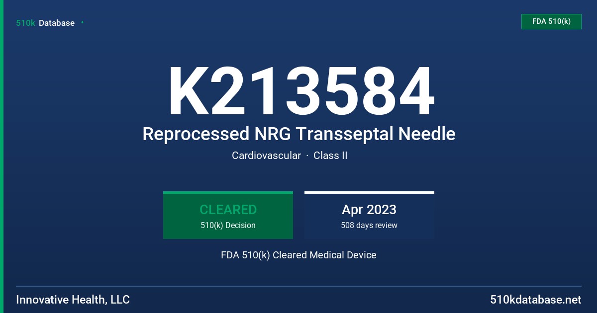 K213584 Reprocessed NRG Transseptal Needle FDA 510(k) Cleared Medical Device