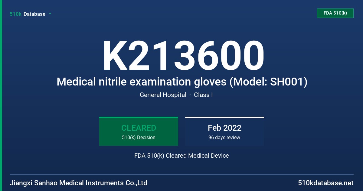 K213600 Medical nitrile examination gloves (Model: SH001) FDA 510(k) Cleared Medical Device