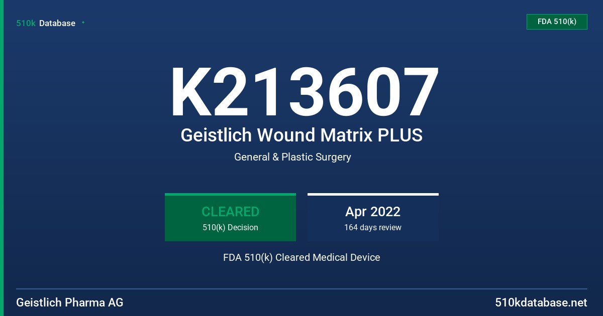 K213607 Geistlich Wound Matrix PLUS FDA 510(k) Cleared Medical Device