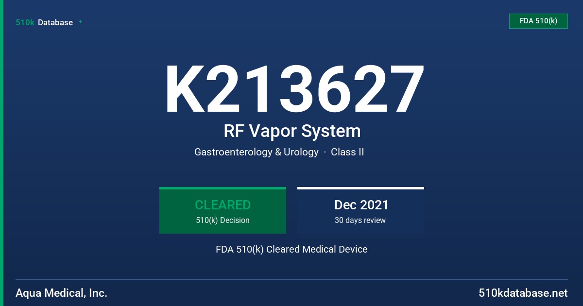 K213627 RF Vapor System FDA 510(k) Cleared Medical Device