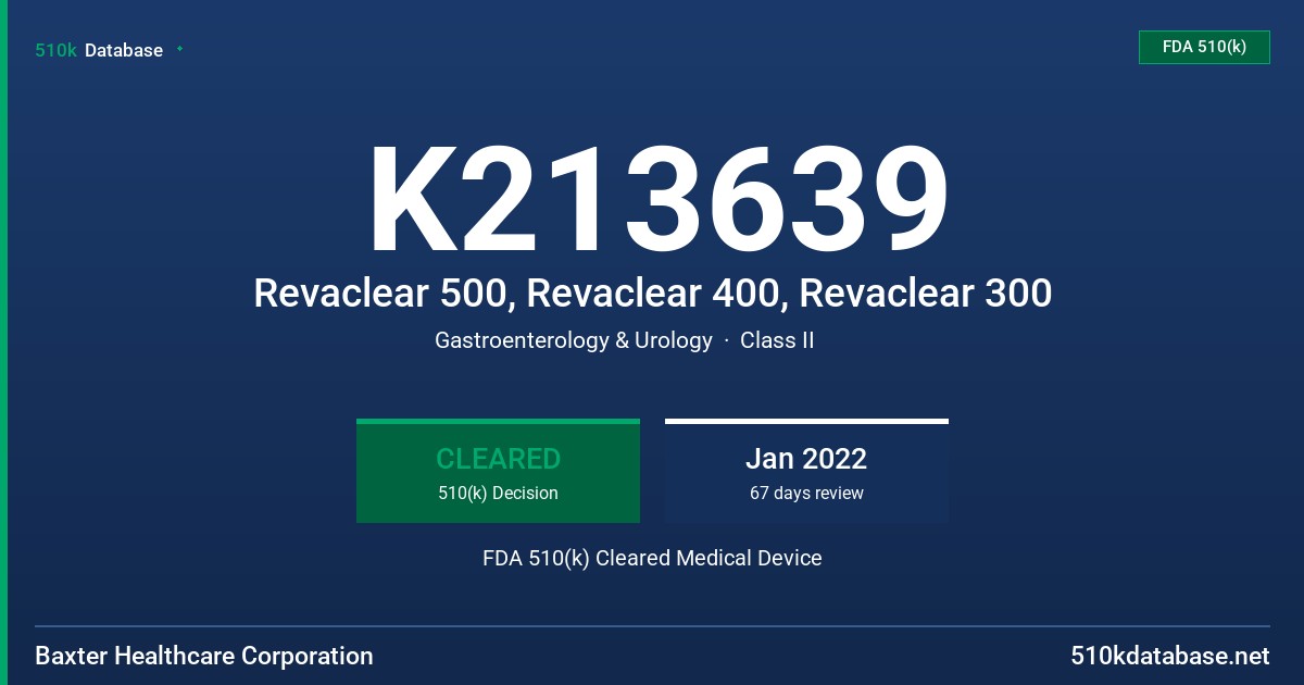 K213639 Revaclear 500, Revaclear 400, Revaclear 300 FDA 510(k) Cleared Medical Device