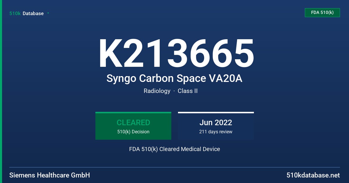 K213665 Syngo Carbon Space VA20A FDA 510(k) Cleared Medical Device