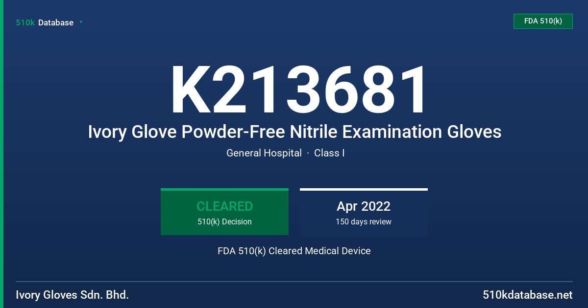 K213681 Ivory Glove Powder-Free Nitrile Examination Gloves FDA 510(k) Cleared Medical Device