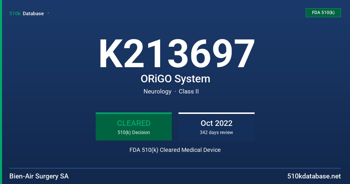 K213697 ORiGO System FDA 510(k) Cleared Medical Device