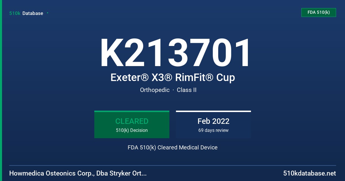 K213701 Exeter® X3® RimFit® Cup FDA 510(k) Cleared Medical Device