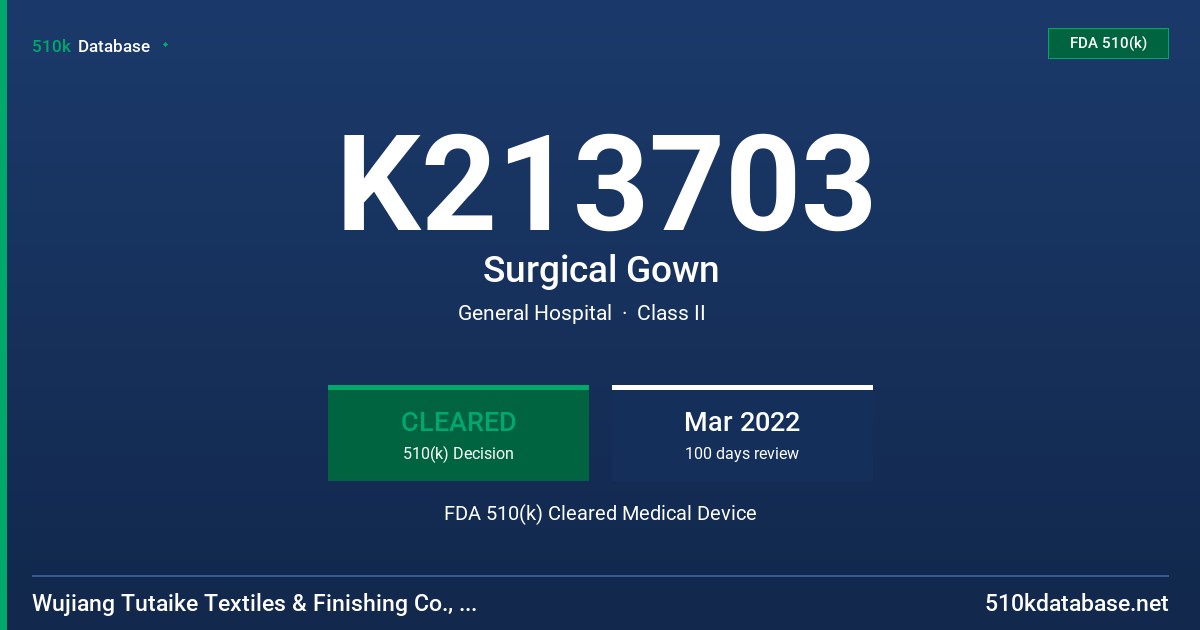 K213703 Surgical Gown FDA 510(k) Cleared Medical Device