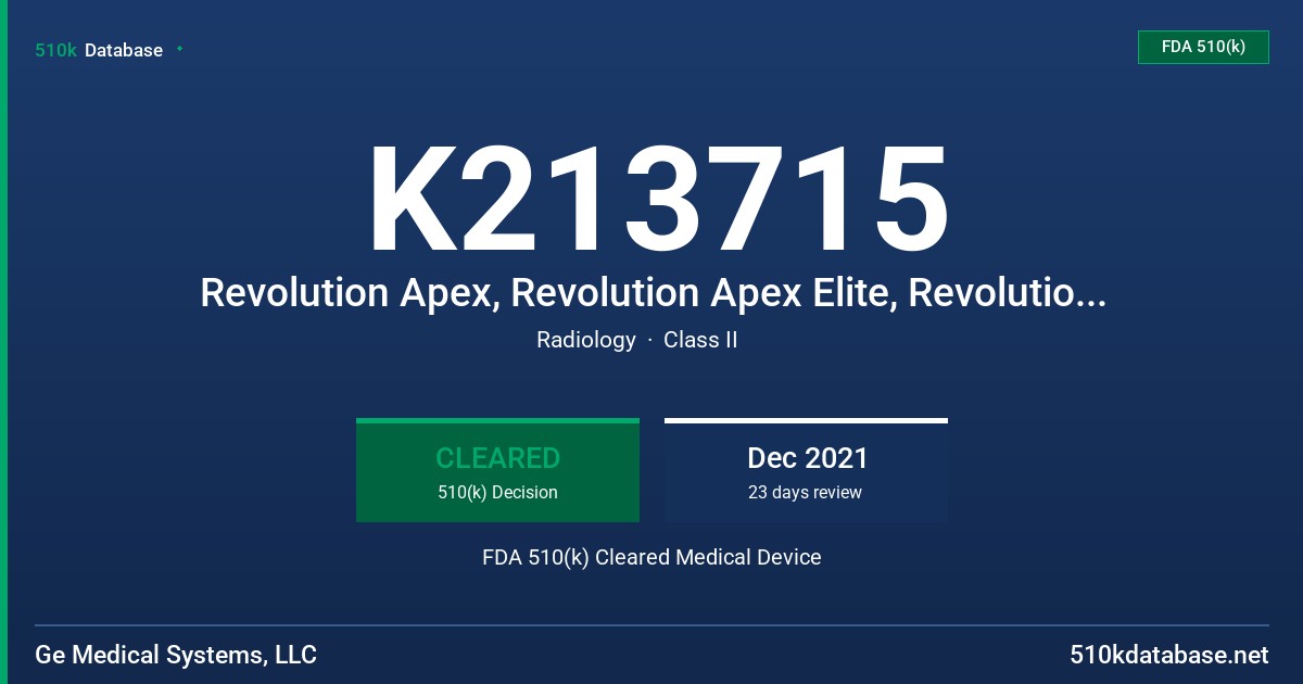 K213715 Revolution Apex, Revolution Apex Elite, Revolution Apex Plus, Revolution Apex Select,Revolution CT FDA 510(k) Cleared Medical Device